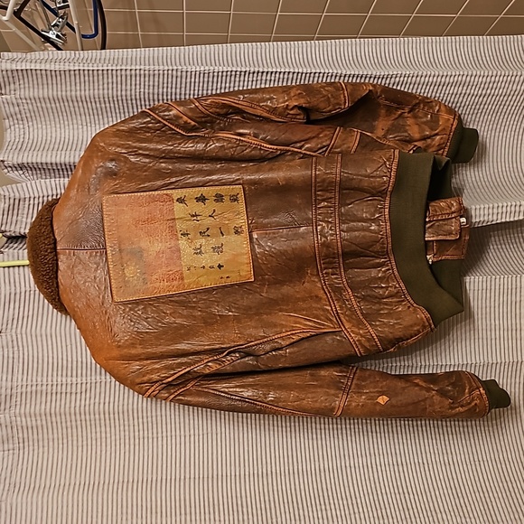 Heavy Leather Bomber Flight Jacket with Actual Relevant Patches sewn in. - Picture 2 of 16